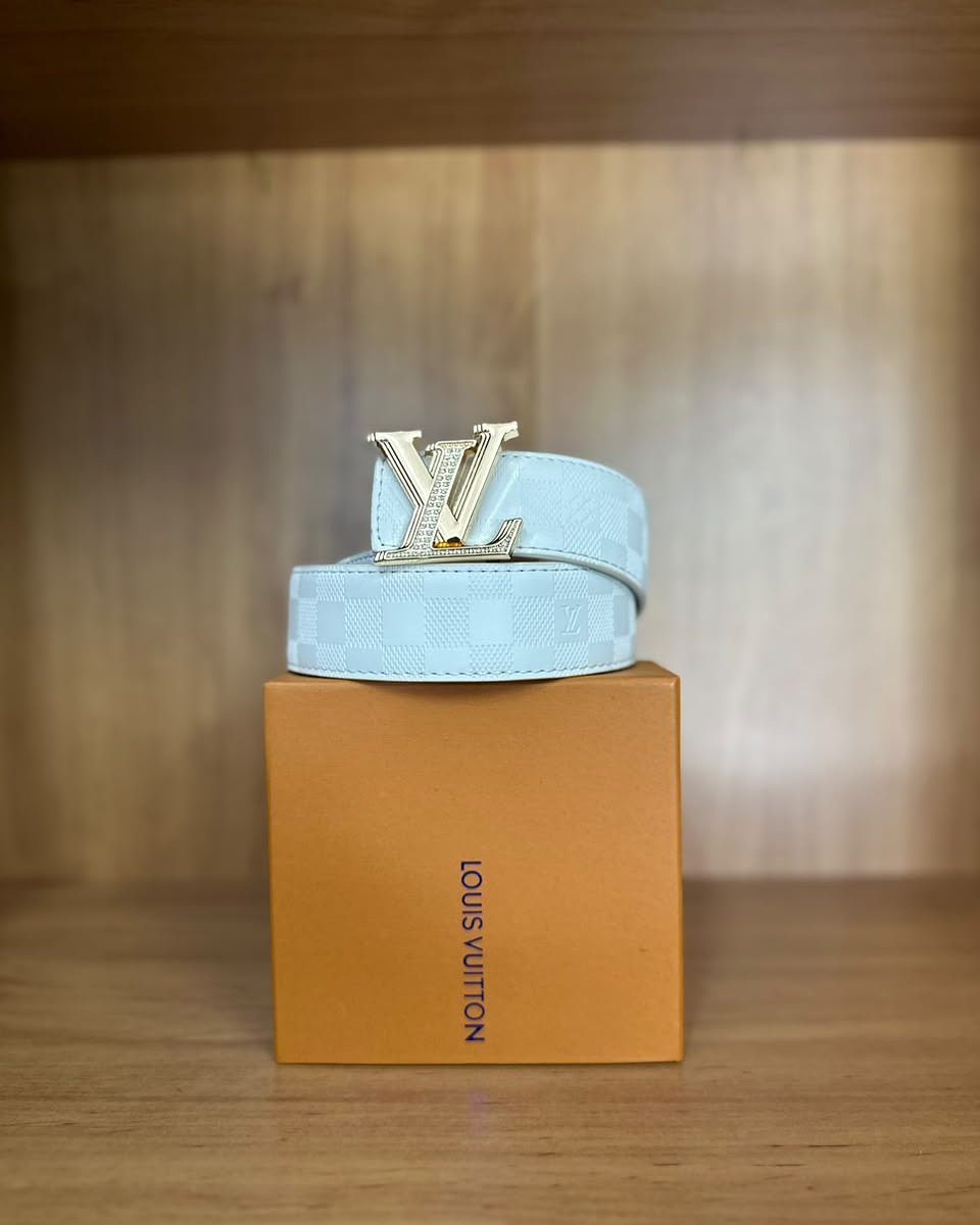 Faja LV Blanca Cuadros Reversible - Blanco