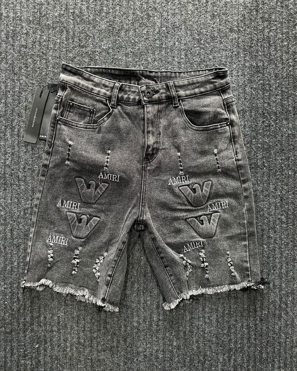 Short Denim Amiri Logo Mezclilla Negro Roto - Negro