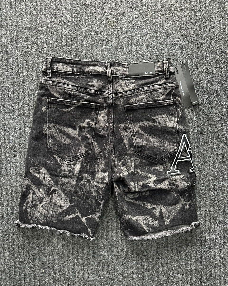 Short Amiri Letras Mezclilla Roto Negro - Negro