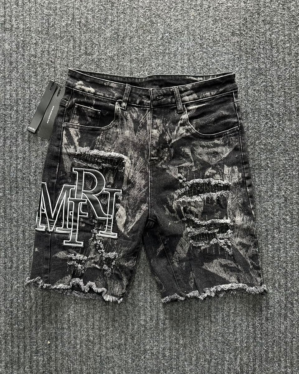 Short Amiri Letras Mezclilla Roto Negro - Negro
