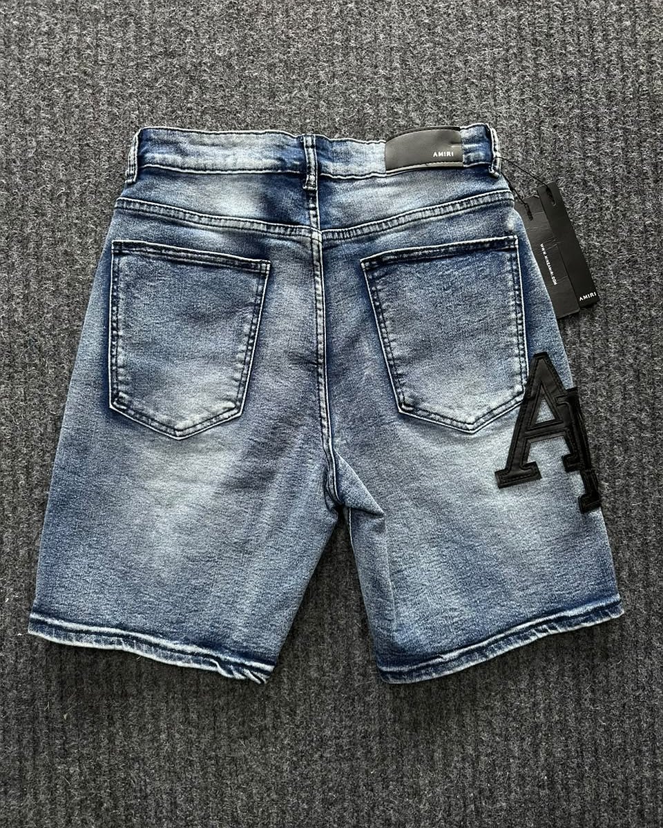 Short Amiri Letras Mezclilla Roto - Mezclilla